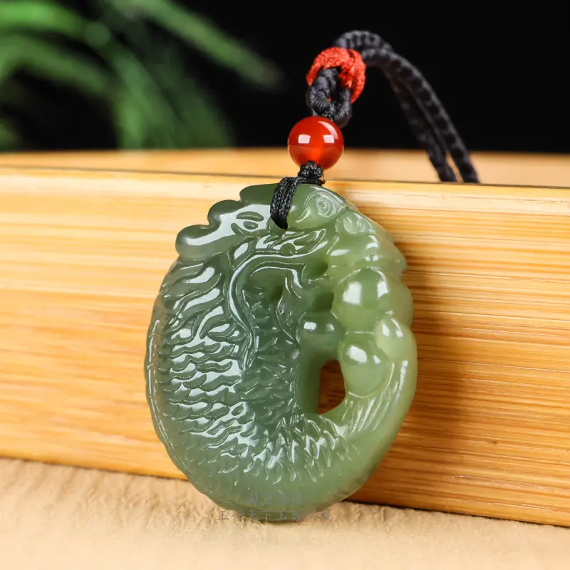 Genuine Hetian fish dragon pendant, men's and women's pendant, dragon fish pendant, double-sided pendan