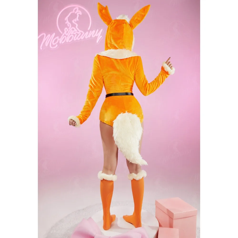 Mobbunny-PM Lingerie Bodysuit feminino derivado, macacão de pelúcia com capuz, meias com cinto e cauda, traje Cosplay