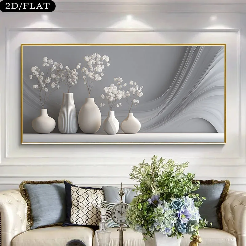

1pc Large Frameless Modern Minimalist White Vases with Flowers Canvas Wall Art Print for Living Room, Bedroom, Hallway Decor