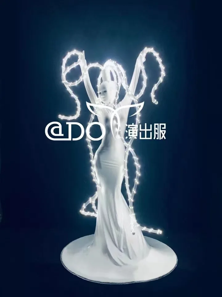 Bar nightclub GOGO show white LED octopus costume LED luminous skirt Halloween party cosplay dress