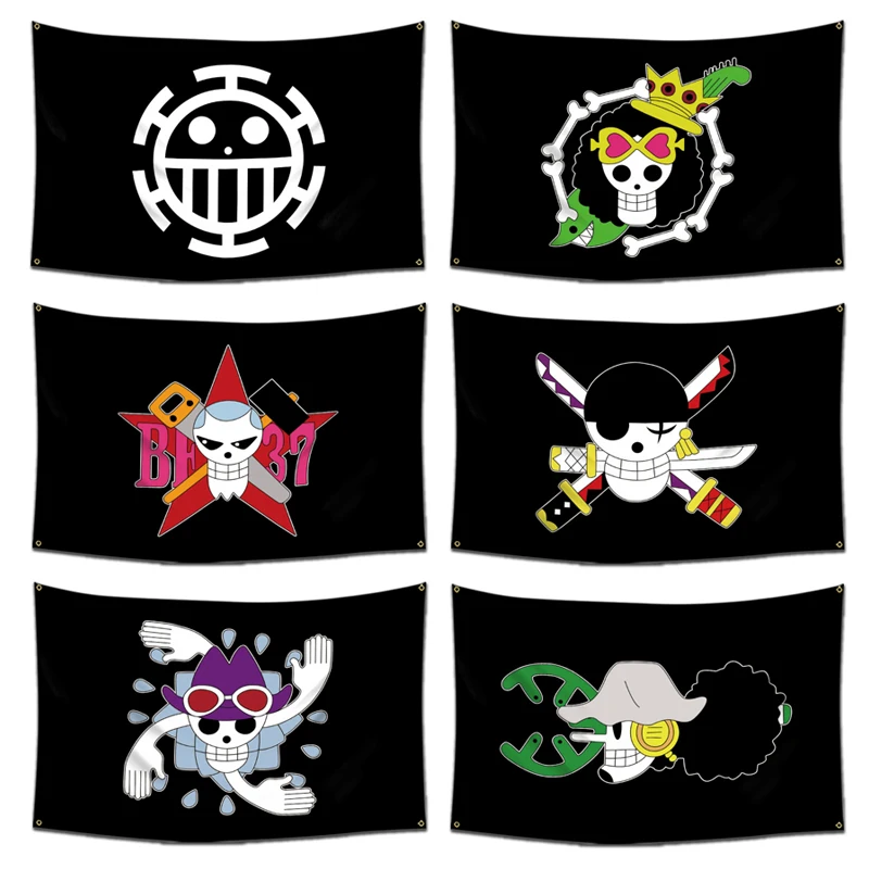 Anime One Piece Straw Hat Pirates Flag Home Bedroom Wall Decor Banner Printed Painting Luffy Skull Flags Toys Kids Birthday Gift