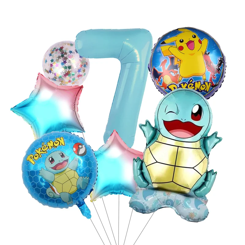7 stücke Pokemon Ballon Set kinder Cartoon Party Dekoration Charmander Squirtle Bulbasaur Geburtstag 1-9 Anzahl Folien Ballon geschenk