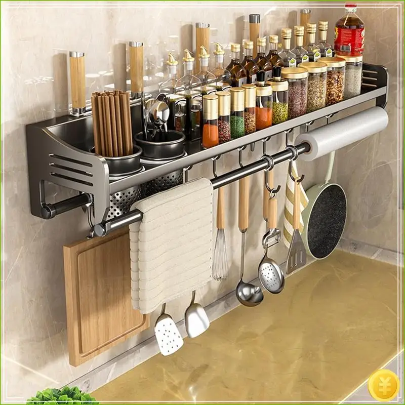 Wall-Mounted Kitchen Organizer Spice Rack, Seasoning & Utensil Storage Holds Chopsticks, Knives, Spoons