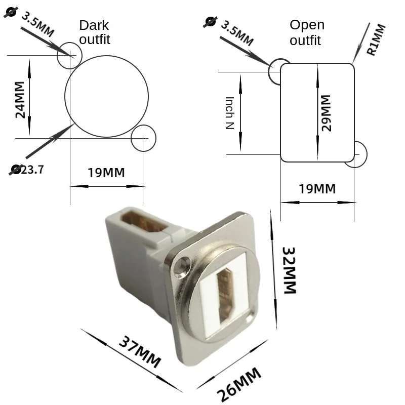 D-Type HDMI Elbow ข้อต่อตรง90องศา, มีขั้วต่ออะแดปเตอร์สกรูแผงคงที่, สีดำ, สีเงิน, โมดูล