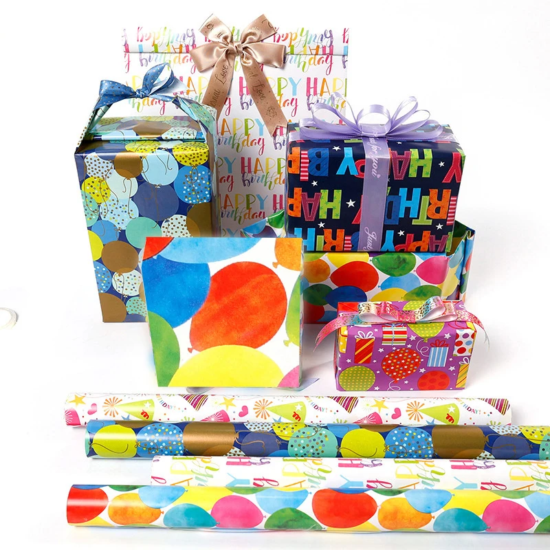 Rouleau de papier cadeau joyeux anniversaire, 1 rouleau, Bouquet de dessin animé, papier d'emballage de fleurs, fête de vacances, cuisson de gâteaux