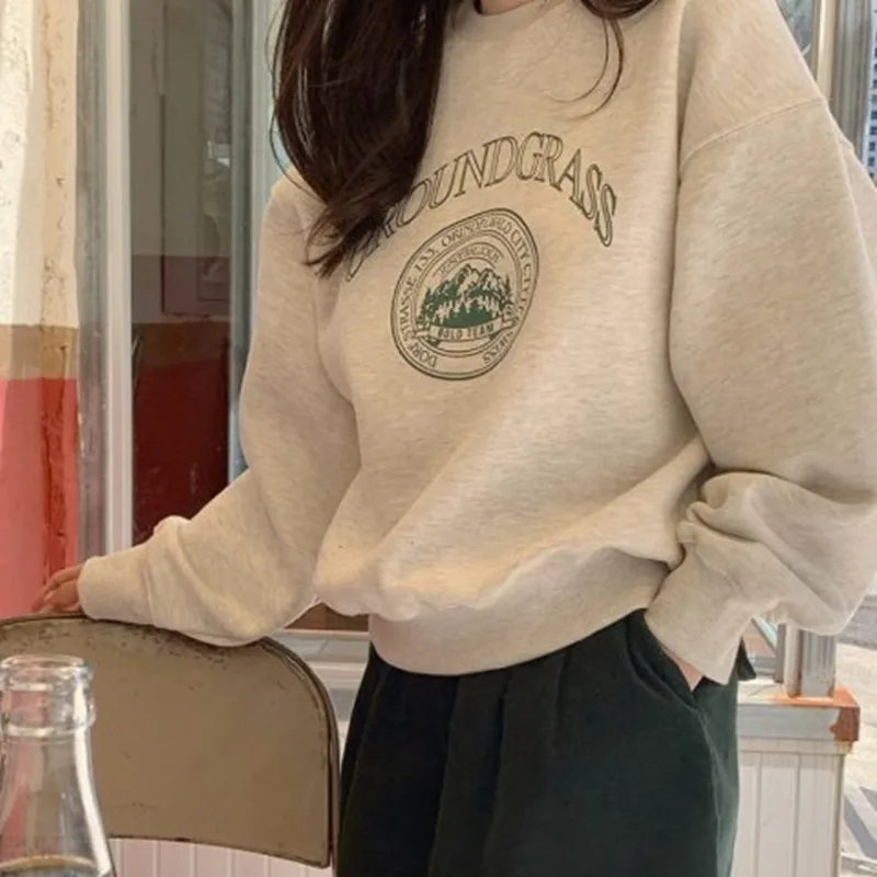 Korea Fashion Women Pullover Autumn Winter Vintage Hoodies Harajuku Casual Long Sleeve  Letter Print Tops Spring Clothes Y2k