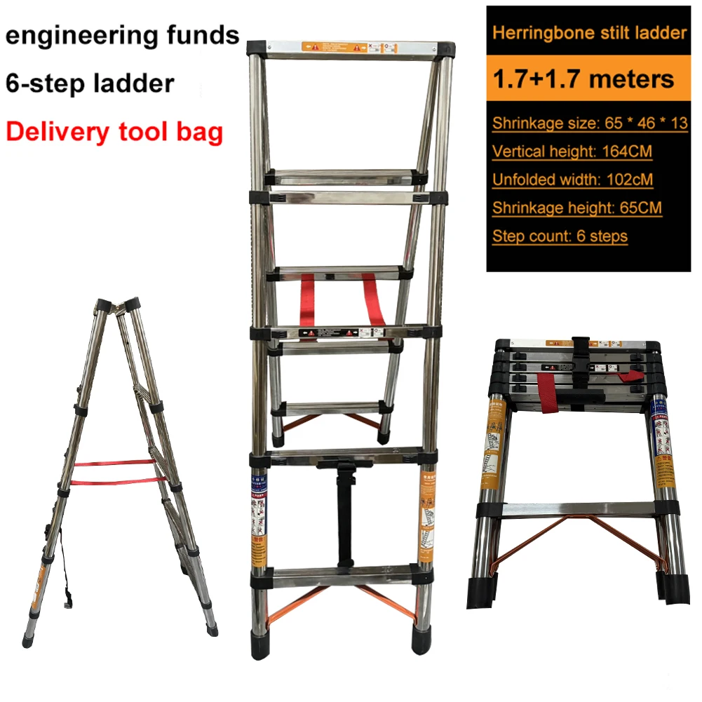 5 Step Telescoping Ladder Portable Collapsible Ladder Stainless Steel Anti-Slip Pedals Extension Ladders for Home Folding Ladder