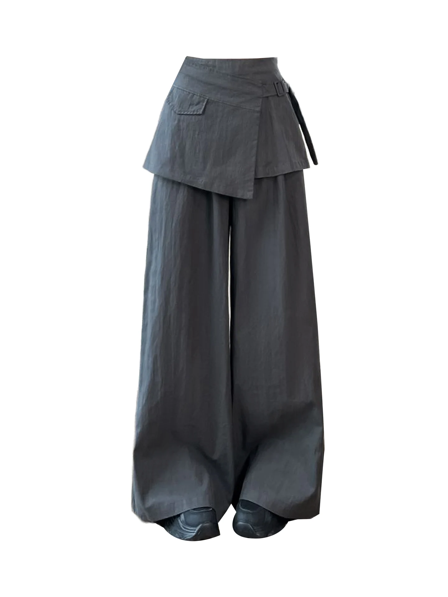 

Women Grey Oversize Parachute Pants Harajuku Cargo Pants with Skirt 2000s Y2k Vintage Baggy Wide Leg Sports Trousers Autumn 2025