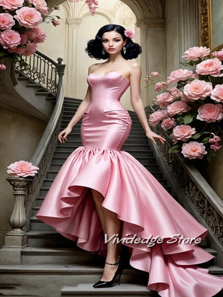 

Customized Pink New Fishtail Prom Dresses Sleeveless V-Neck Special Occasion Evening Dresses Women's Prom Birthday Party Dresses