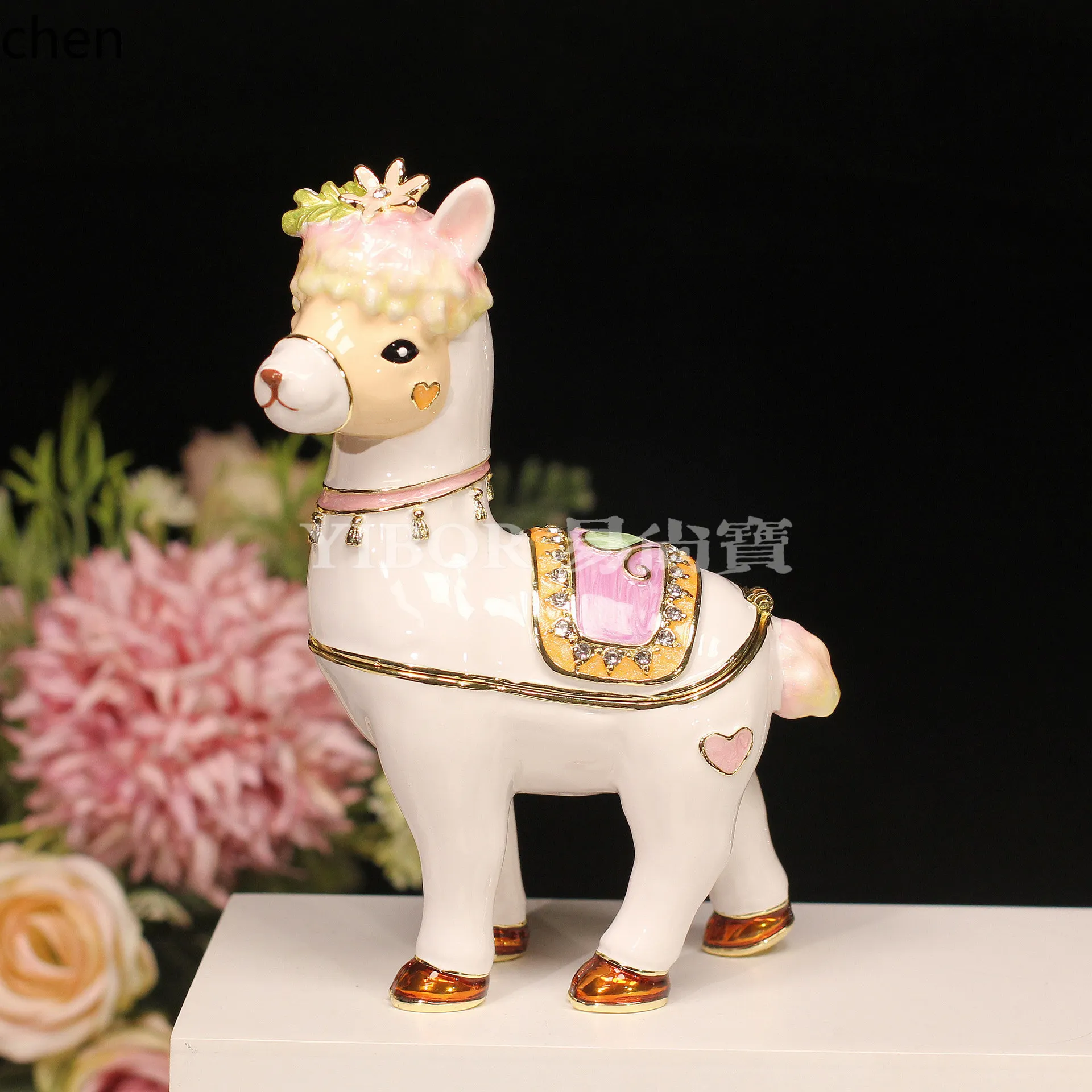 H1 Animal Enamel Jewelry Box Cartoon Diamond-Encrusted Handicraft Gift Desktop Alpaca Ornament Home Decoration