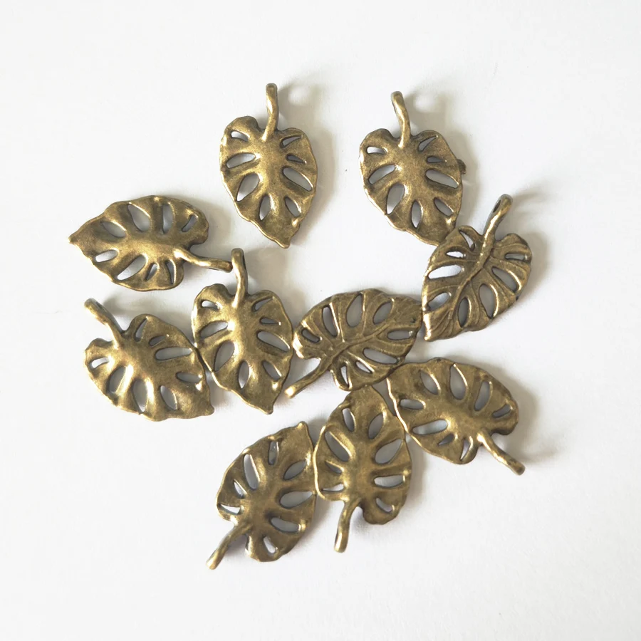Julie Wang 10-50PCS Hollow Leaf Charms Alloy Antique Bronze Small leaves Necklace Pendant Bracelet Jewelry Making Accessory
