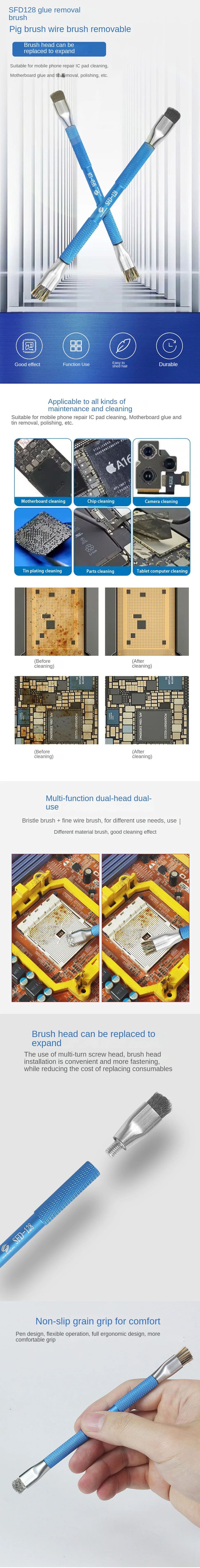 Ansiki SFD128 Hard Brush for Mobile Phone Motherboard Repair, Mainly Used for IC Pad Cleaning and Soldering Oil Cleaning.