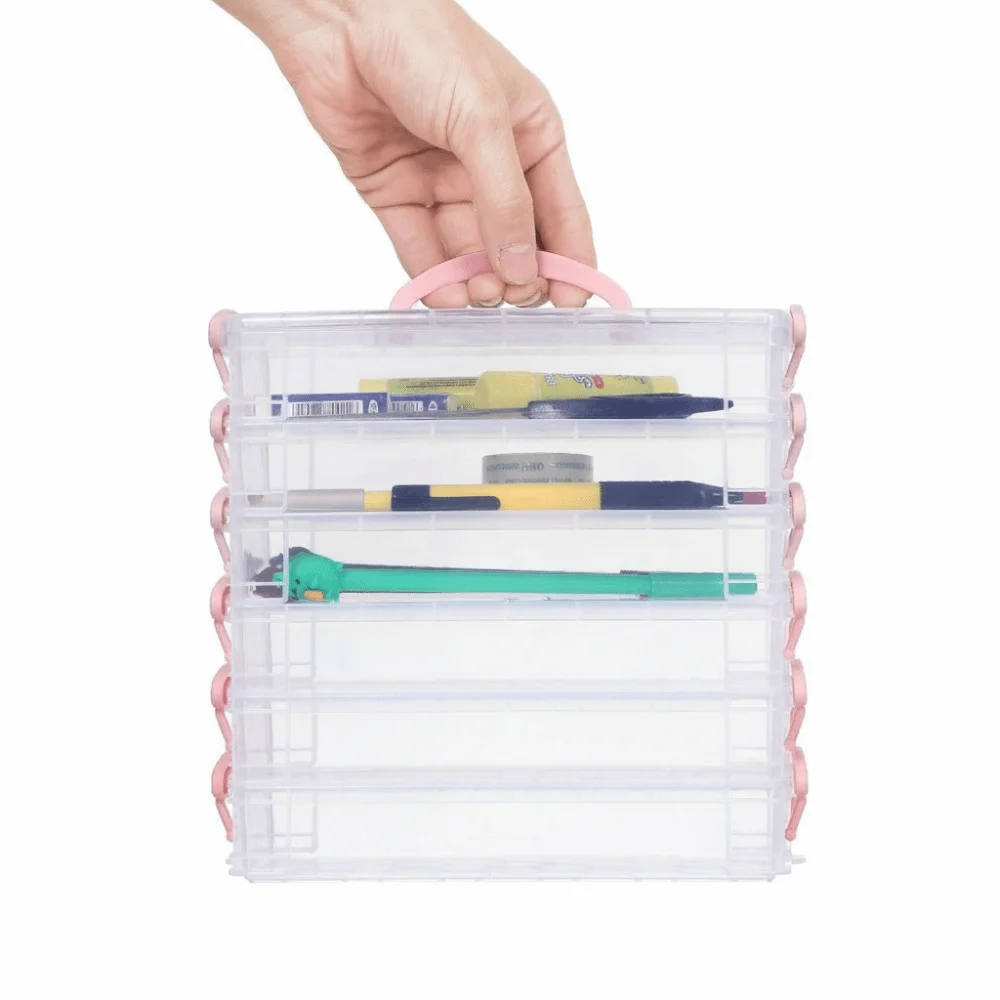 Plastic Material Watercolor Stationery Organizer Multi Layer Transparent Color Pen Storage Box 3/6-layer Stackable