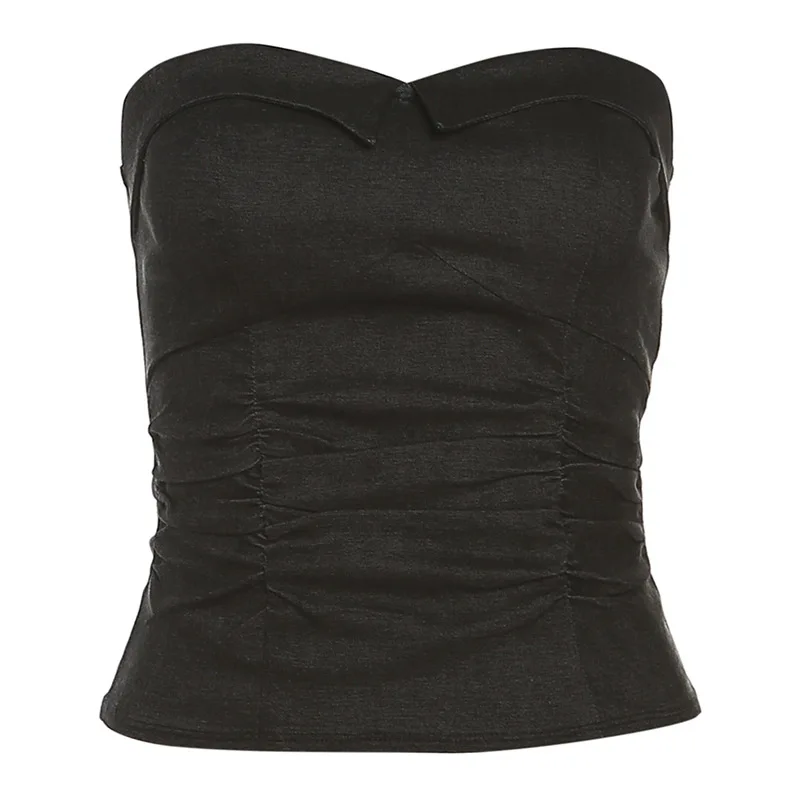 2025 Summer New Women's Clothing Solid Color Slim-fit Fashion One-word Collar Sexy Chest-wrapped Halter Vest