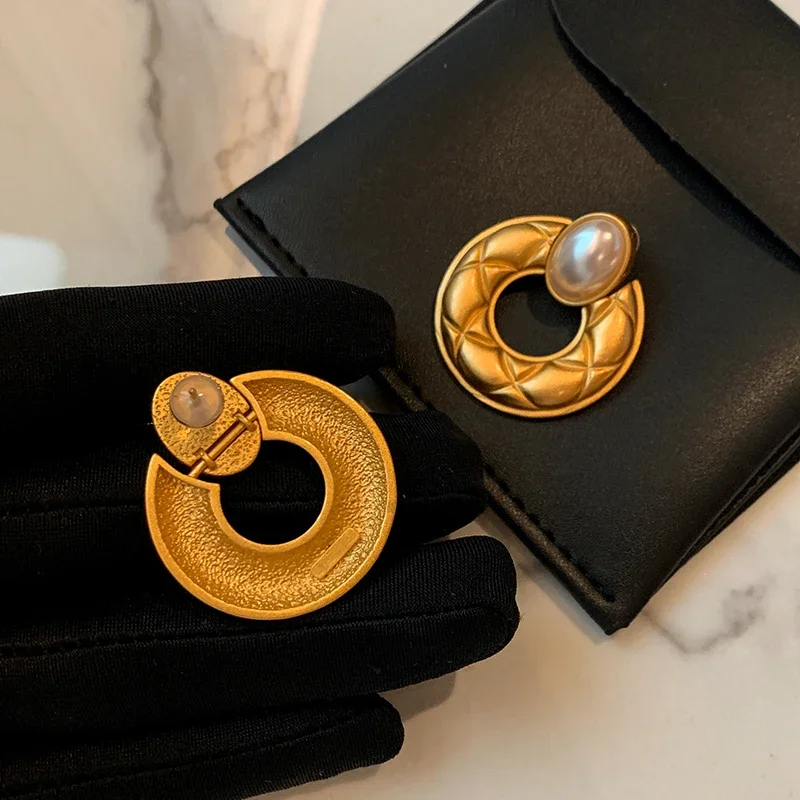 Modern Jewelry Simulated Pearl Texture Metal Round Drop Earrings For Girl Gift Temperament Dailly Wear