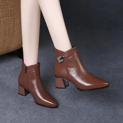 Women Autumn Winter Boots Women Shoes Pure Color Booties Drill Buckle Strap Square Heel Single Shoes Outdoor Warm Shoes