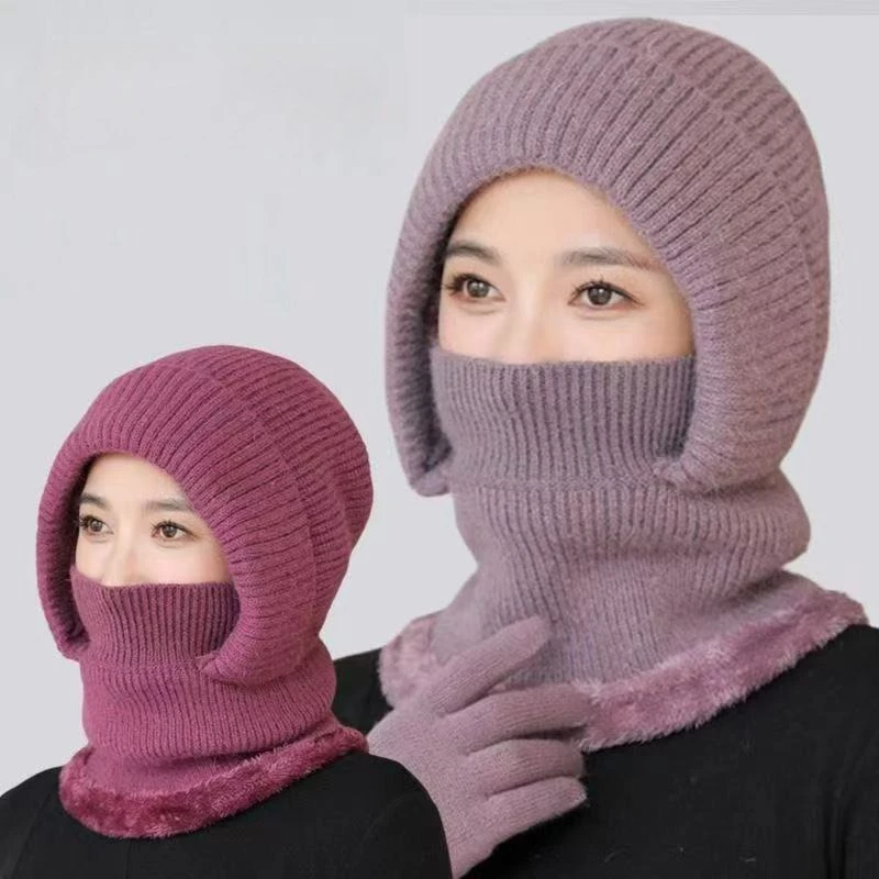 الشتاء قبعة تدفئة المرأة الصوف سميكة وشاح قناع المتكاملة مقنعين الدراجات يندبروف سدادات حماية الأذن قبعة صوف عبر الحدود