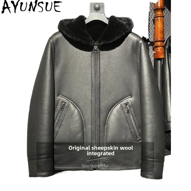 AYUNSUE Original Sheep Shearling Fur Real Fur Coat Man Reversible Coats Thicken Winter Mens Leather Fur Jackets Куртка Мужская