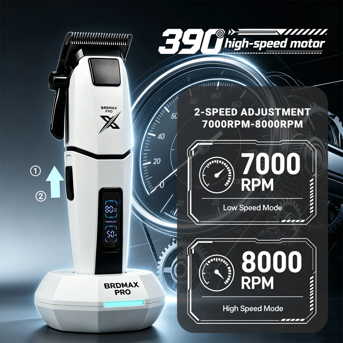 8000RPM Silent Hair Clipper BRDMAX PRO DRM105 Cordless Barber Hair Trimmer Professional Salon Electric Haircut Tools for Men