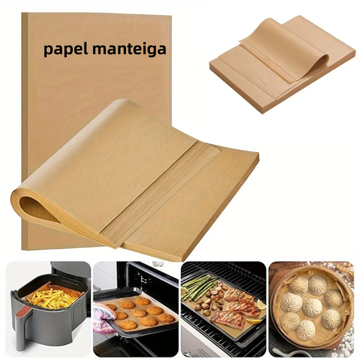 Folhas de papel pergaminho para cozimento cru, 50/100 peças, para fritadeira a ar, forno, grelha, antiaderente, bolo, pão, biscoitos, pizza, torrefação saudável