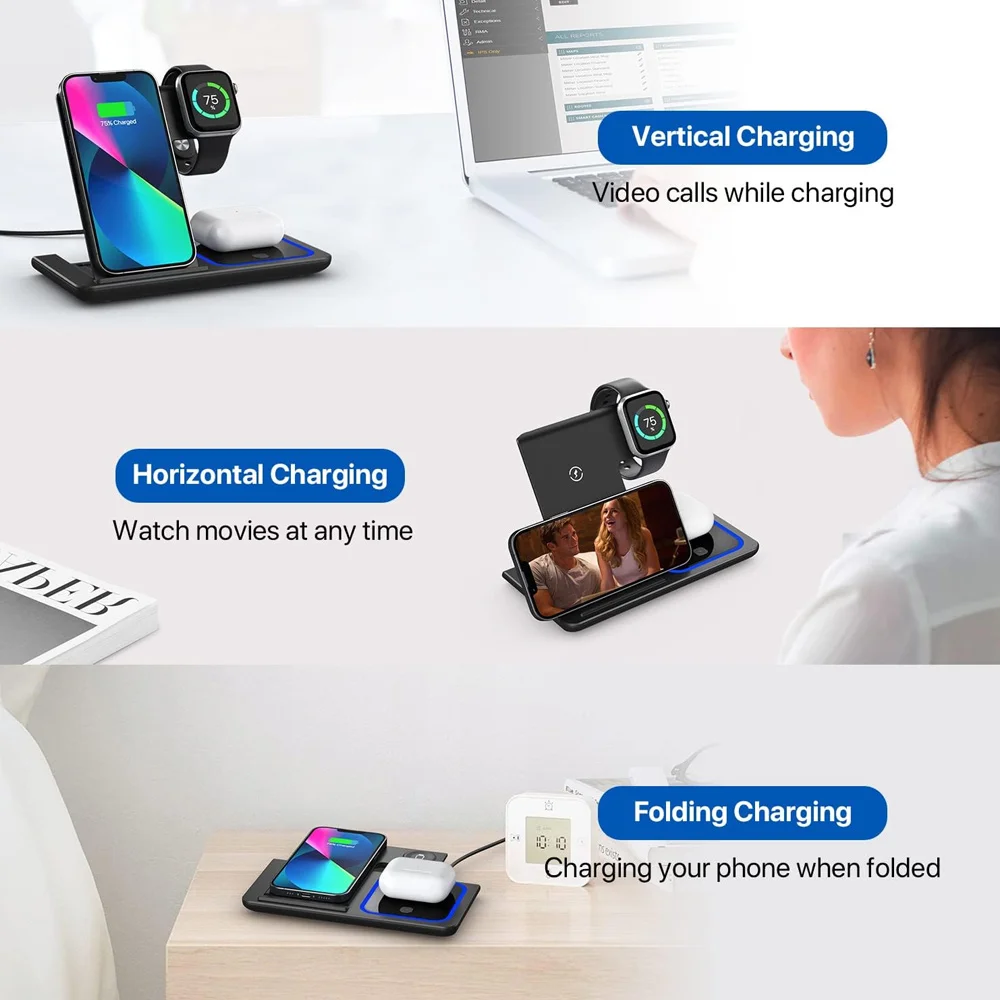 15W fast charging 3-in-1 foldable wireless charger bracket #2