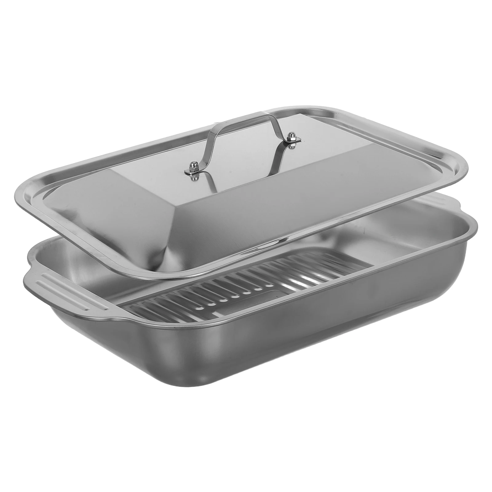 

1 set Stainless Steel Grilled Fish Plate Baking Tray Deep Rectangular Roasting Pan Oven Compatible Non Stick Trays