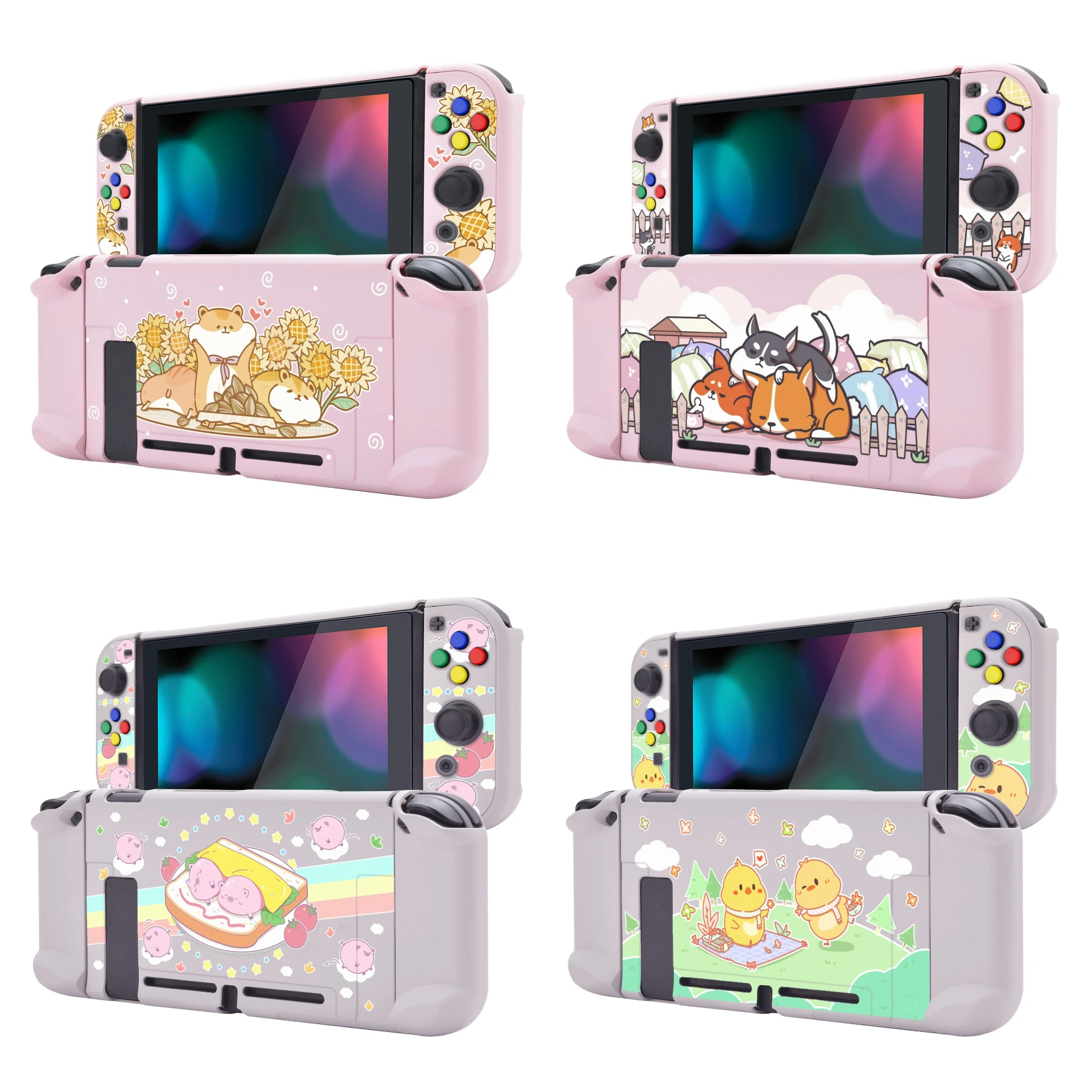 PlayVital 뒷면 커버 조이콘 분리형 보호기, NS 스위치용 하드 쉘 보호 케이스, 다채로운 ABXY 방향 버튼 포함