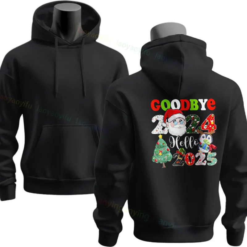 GoodBye 2024 Hello 2025 New Year's Eve 2025 Colorful Party Casual Long Sleeve Sweatshirts Funny Graphic Pullover Hoodie