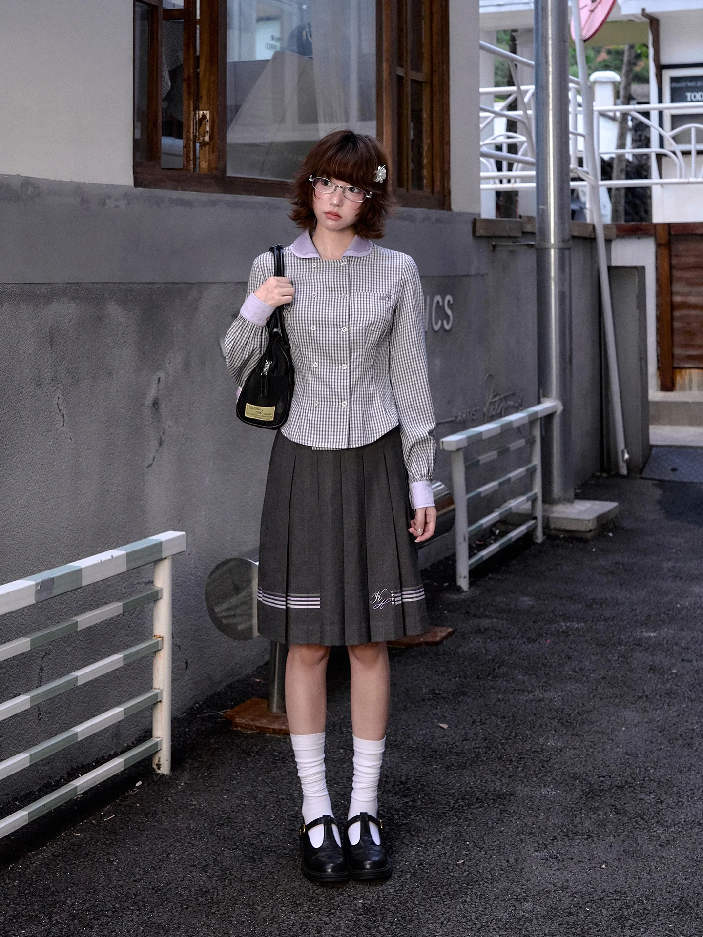 

Kyouko Sle фиолетовый кружевной топ, повседневный комплект свободного покроя для японских девушек, длинный кукольный воротник све, летняя тонкая верхняя одежда