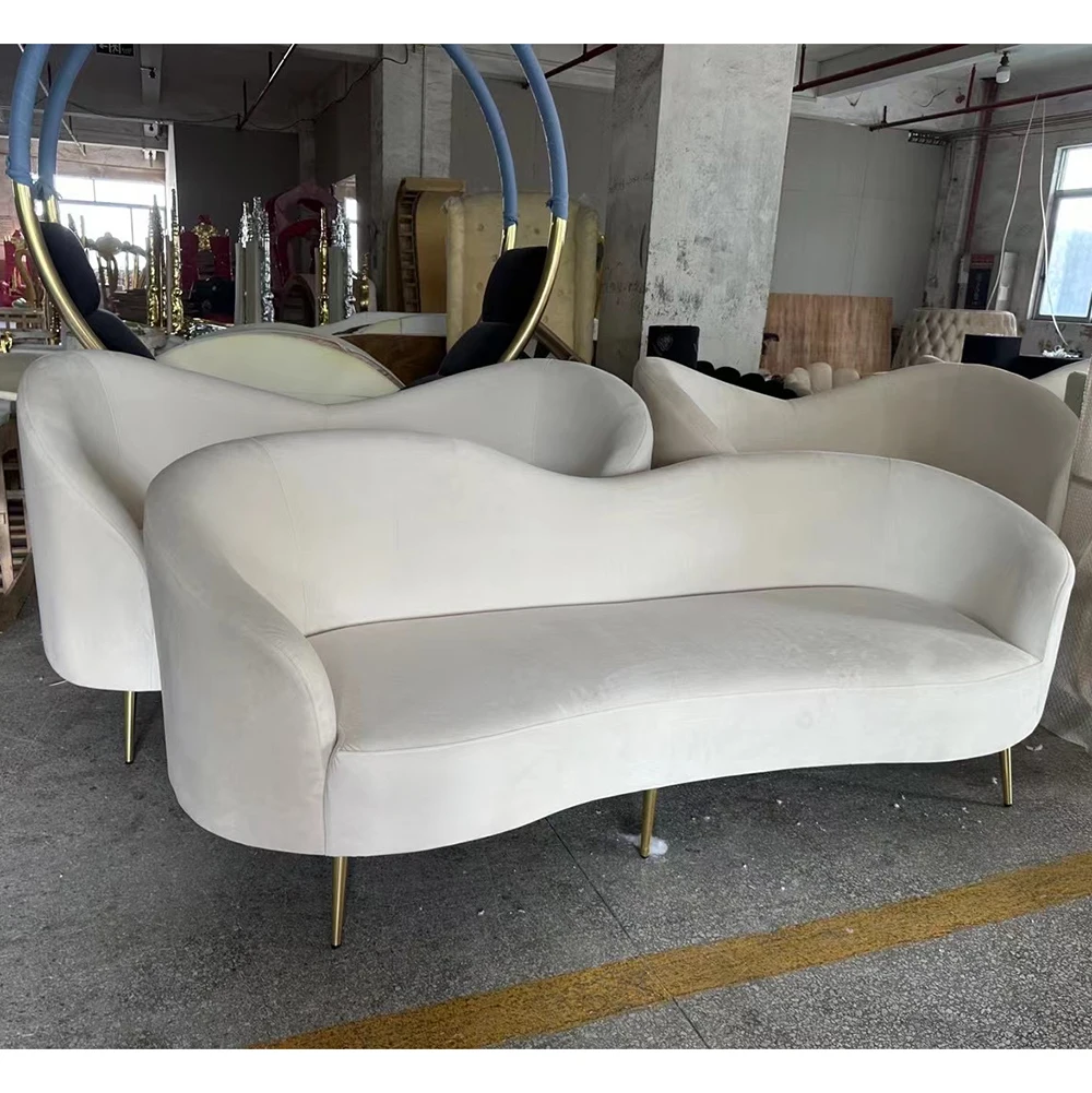 Popular Modern Furniture White Velvet with Metal Legs Two Seater Sofa Living Room Furniture