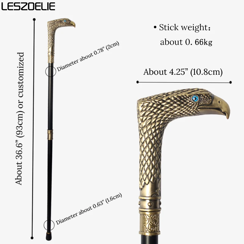 Tongkat Jalan Kepala Elang Perunggu untuk Pria, Tongkat Tangan Dekoratif Elegan dan Modis, Aksesori Pesta Bergaya Vintage