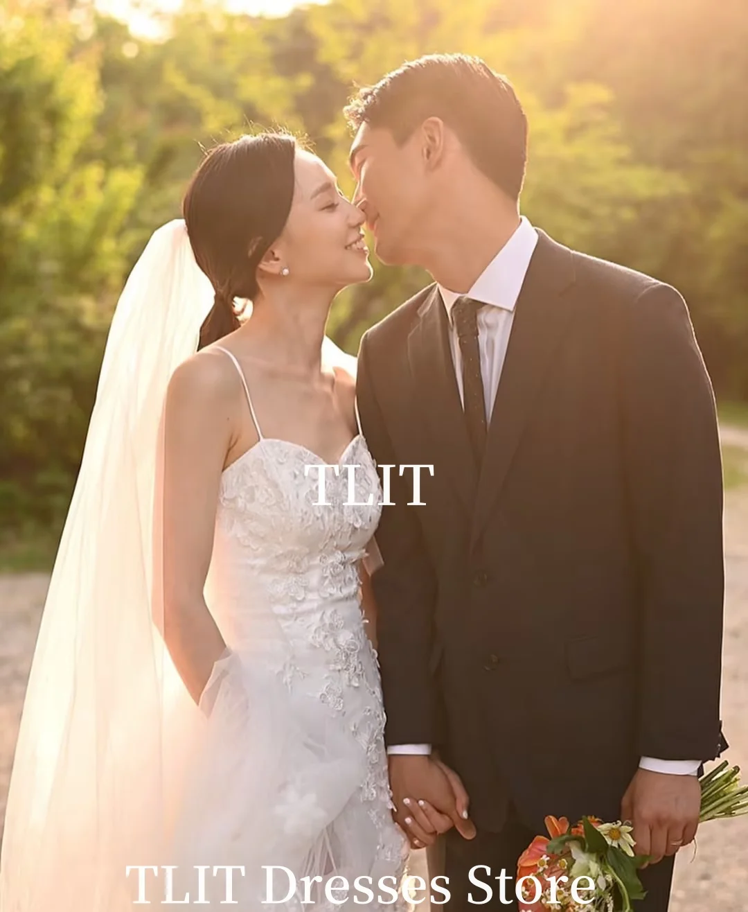 فساتين سهرة نسائية مثيرة على شكل قلب مزينة بالزهور من TLIT فساتين حفلات كورية بحزام سباغيتي مخصصة للحفلات