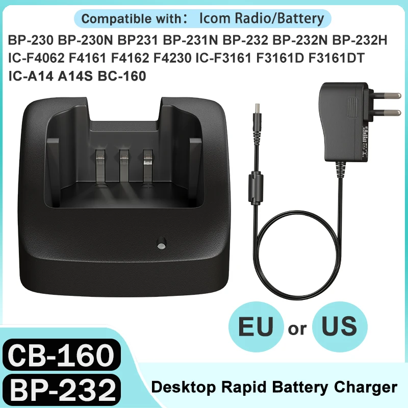 BC-160 Charger BP-232 Desktop Rapid Battery Charger 110V Compatible With Icom BP-232N BP-232H IC-A14 IC-F14 IC-F24 Walkie Talkie