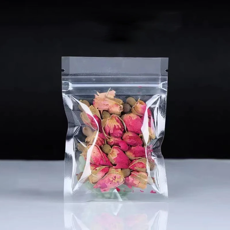 Transparent Flat Bottom Zipper Bag with Customizable Printed Logo, Floral Tea Candy Jewelry Packaging Pouch, Bestselling