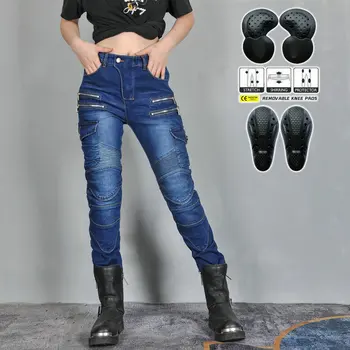 New Double Zipper Metal Style Motocross Moto Trousers Men For Woman Outdoor Riding Jeans With Protective Gear Motorcycle Pants