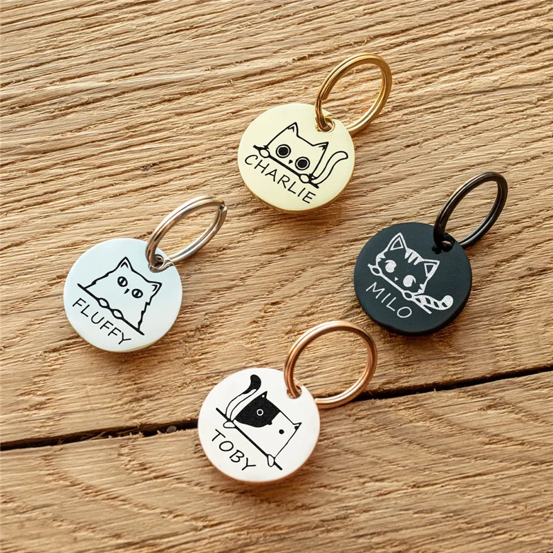 Personalized Pet ID Tags Cute Cat Face Collar Accessories Name Tags ID Collar Pendant Customized Free Engraved Anti-lost Tag