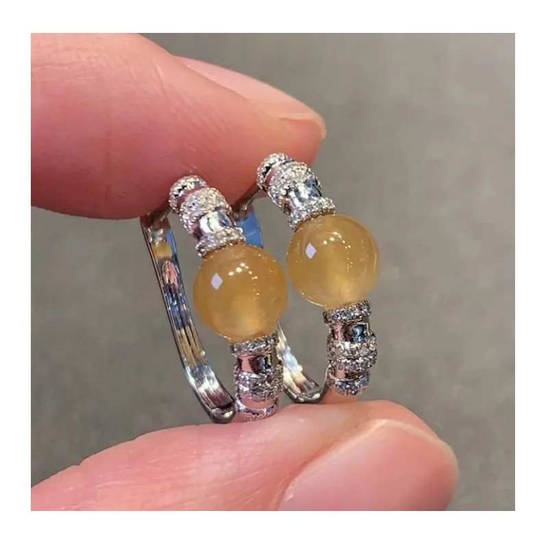 

Gold-plated Imitation Amber Round Bead Ear Buckle Universal Earrings Empty Holder Jadeite Donut Safety Buckle Earrings Accessori
