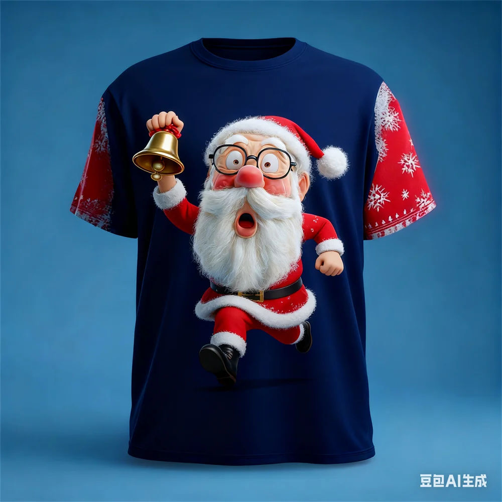 

Funny Christmas Elements Men's T-shirt Summer 3D Santa Claus Printed Short Sleeve Tops Outdoor Christmas Party Y2k Men Clothing