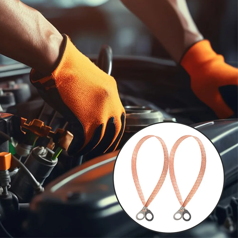 

4Pcs Braided Copper Ground Straps Automotive Jumper Cables Engine Ground Wire Connectors Vehicle Use Earth Bonding Wire