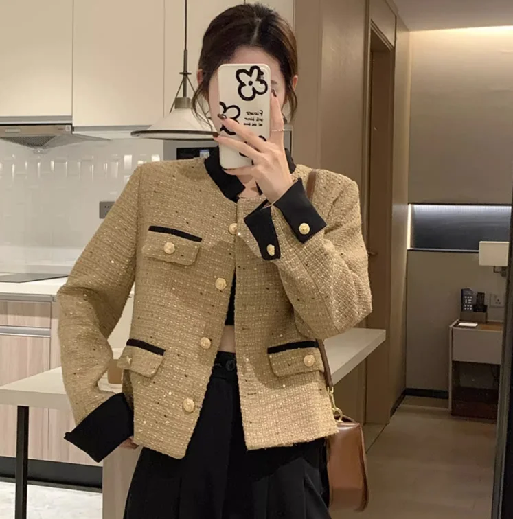 

2024 New Sle ort Quilted oulder Pad Outerwear Women's Korean Faion Spring Autumn High-End Feel Ladylike Top
