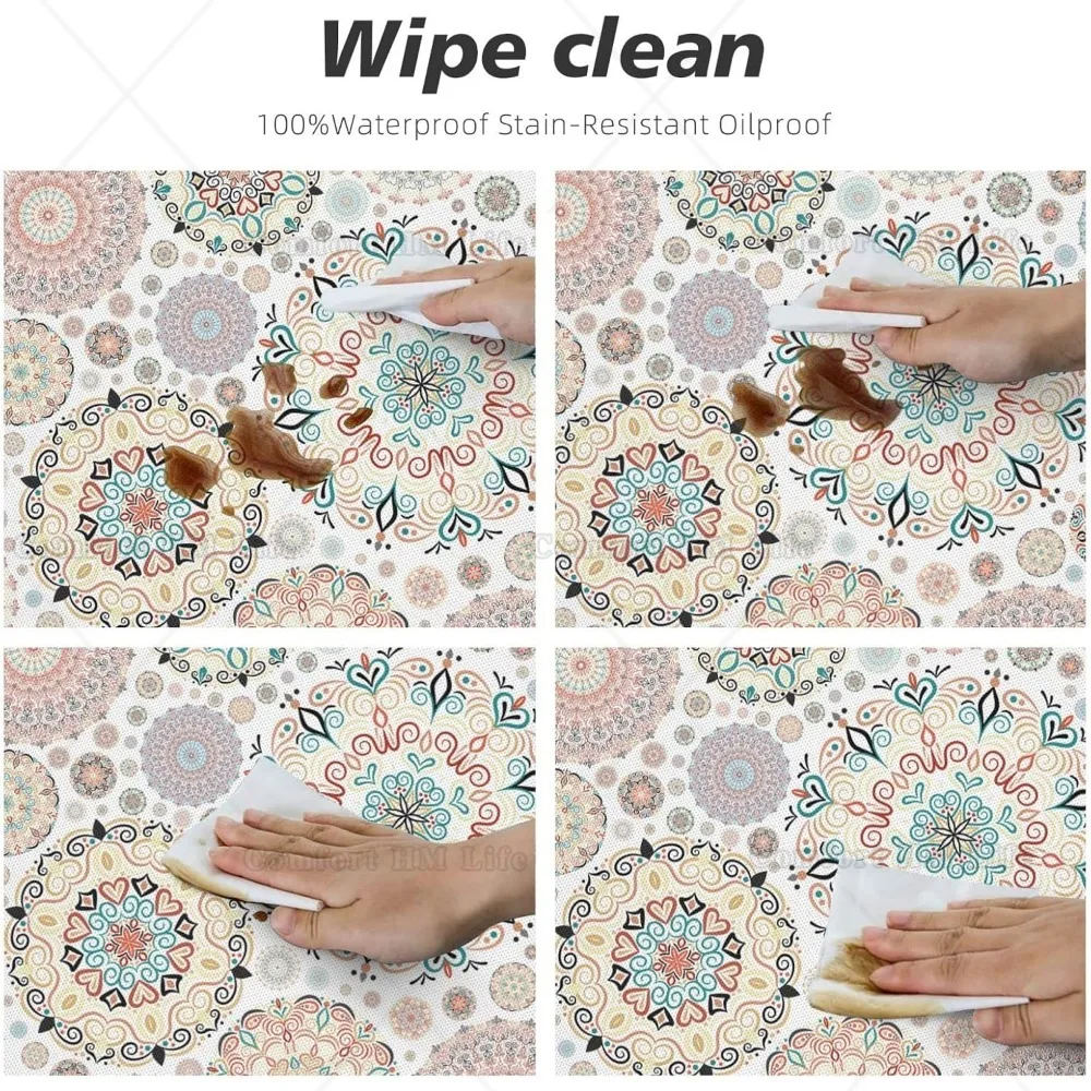 Elastic Edged Round Bohemian Fitted Table Cloth Cover Home Decorative Tablecloth for Indoor Outdoor Kitchen Party Fits 40\