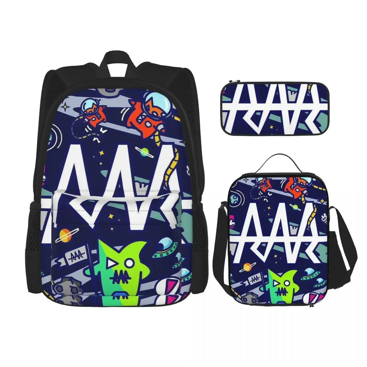 

Team RAR Space Monsters Backpack Boys Girls Bookbag Children School Bags Cartoon Kids Rucksack Lunch Bag Pen Bag Three-Piece Set