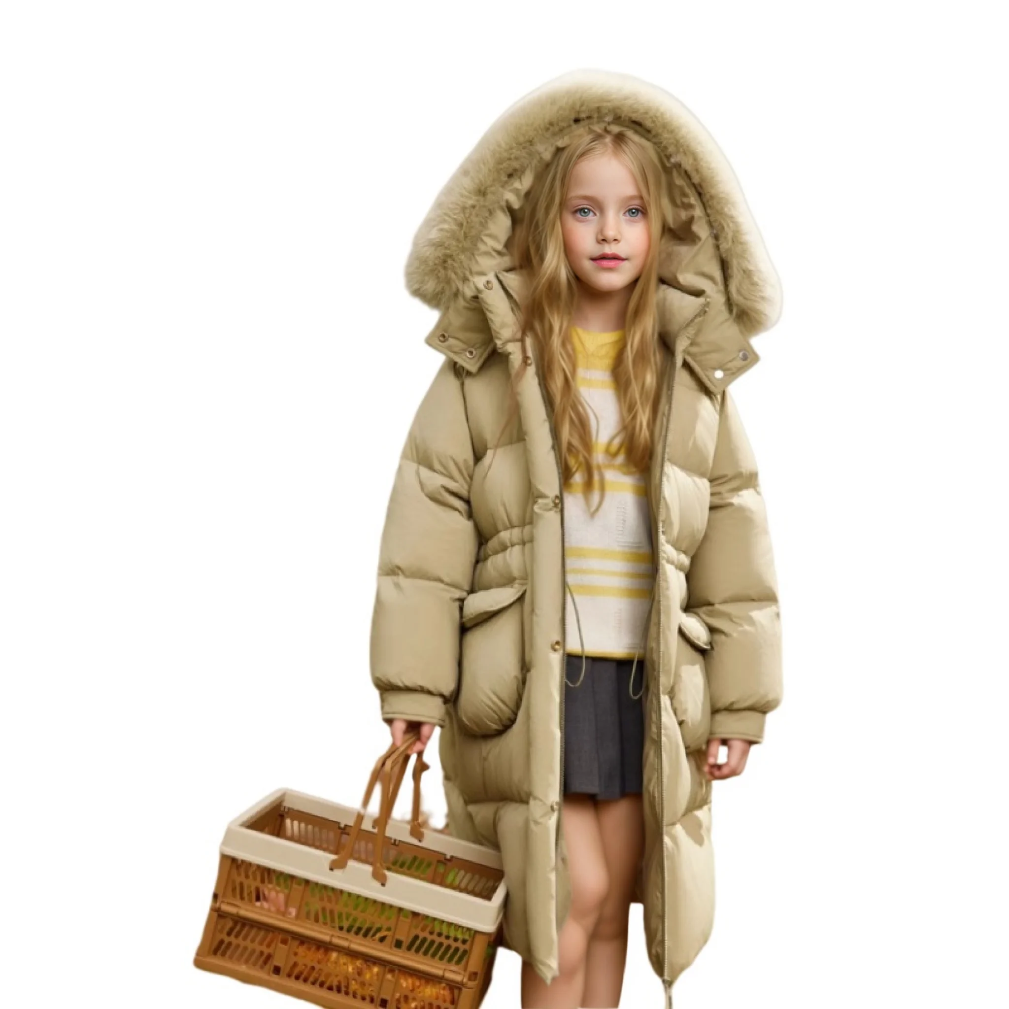 

Warm Winter Girls' Down Jacket 5-14 years Children's Thick Coat Girl's Woolen Collar Padded Coat