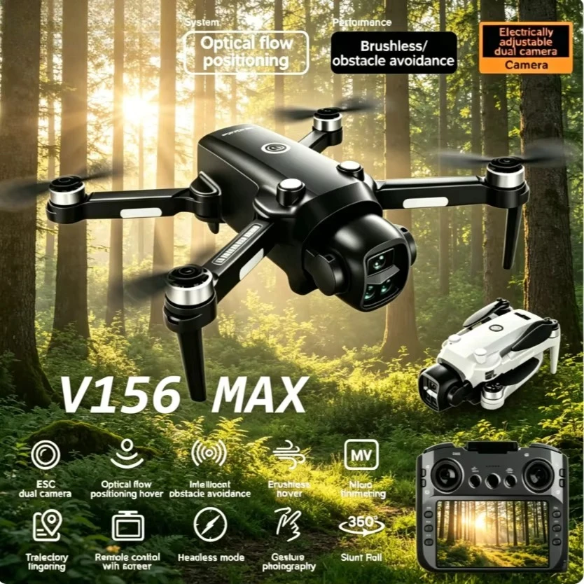 V156MAX GPS Foldable RC Quadcopter, 8K HD 5G WiFi FPV with Screen Obstacle Avoidance Brushless Motor Aerial Photography Drone