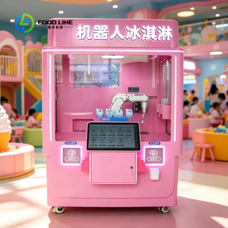 Customized Pink Robotic Ice Cream Vending Machine Dispenser Credit Card Payment SDK Self‑Service Commercial Automatic Equipment