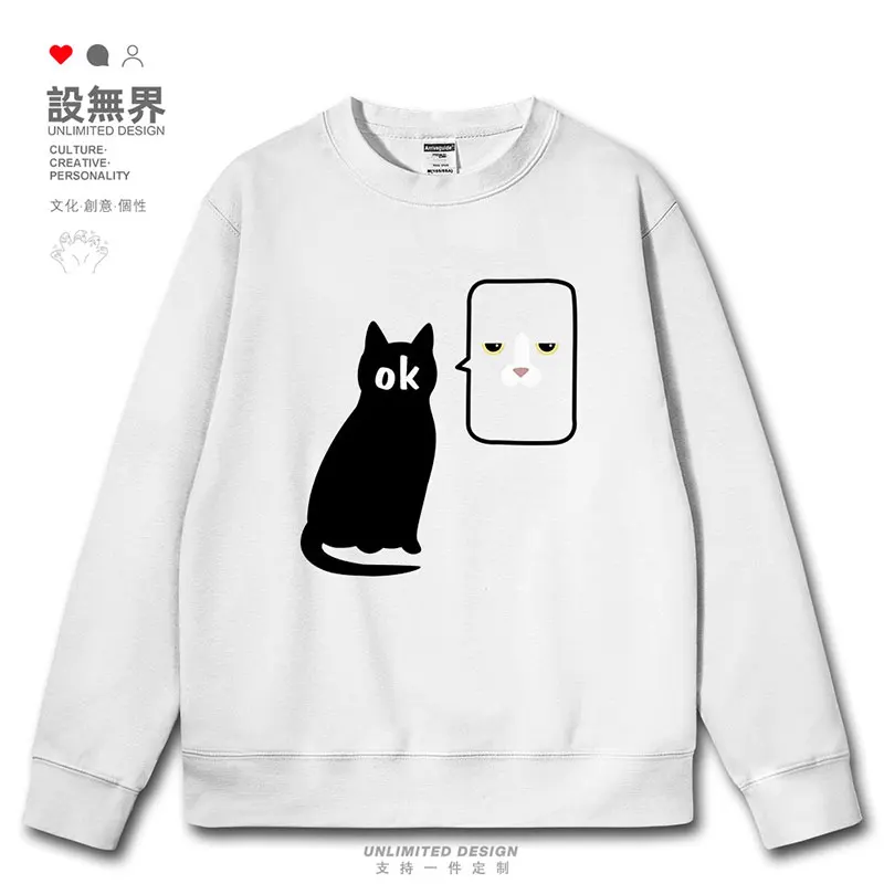 Japanese funny cat civilization ok graffiti cartoon niche mens hoodies pullovers jerseys casual sporting autumn winter clothes