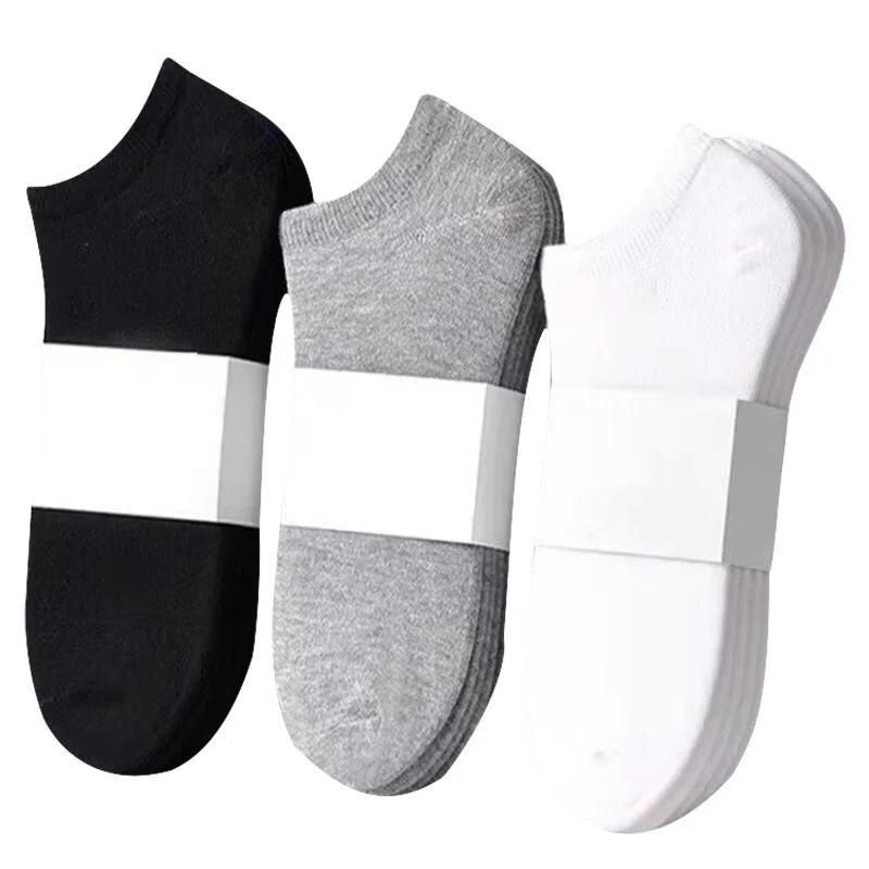 5 pares de calcetines para hombre y mujer Escote bajo Calcetines de barco de negocios transpirables Color sólido Cómodo tobillo casual Gris blanco Negro