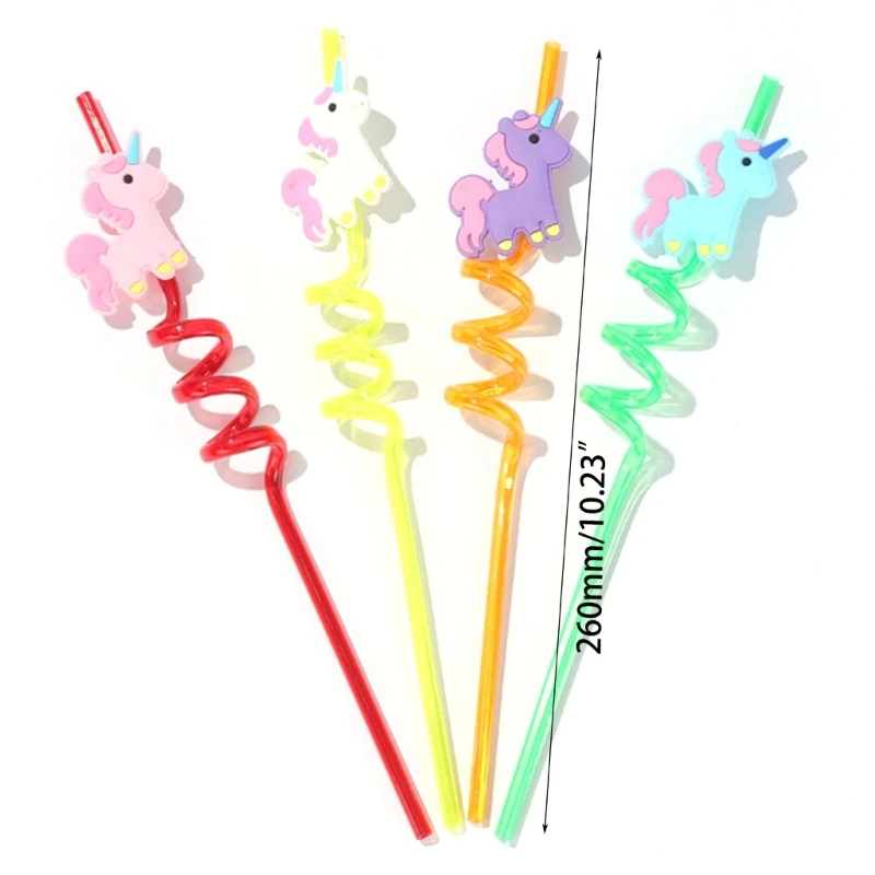 4pcs Reusable Unicorns Drinking Plastic Straws Birthday Party Supplies for Kid