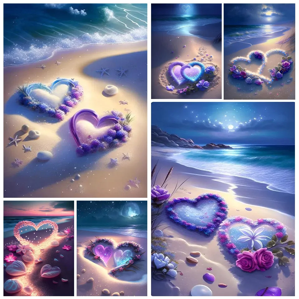 Romantic Purple Beach 5D DIY Diamond Painting Rose Love Scenery Full circle Diamond Painting Embroidery home decor FF651