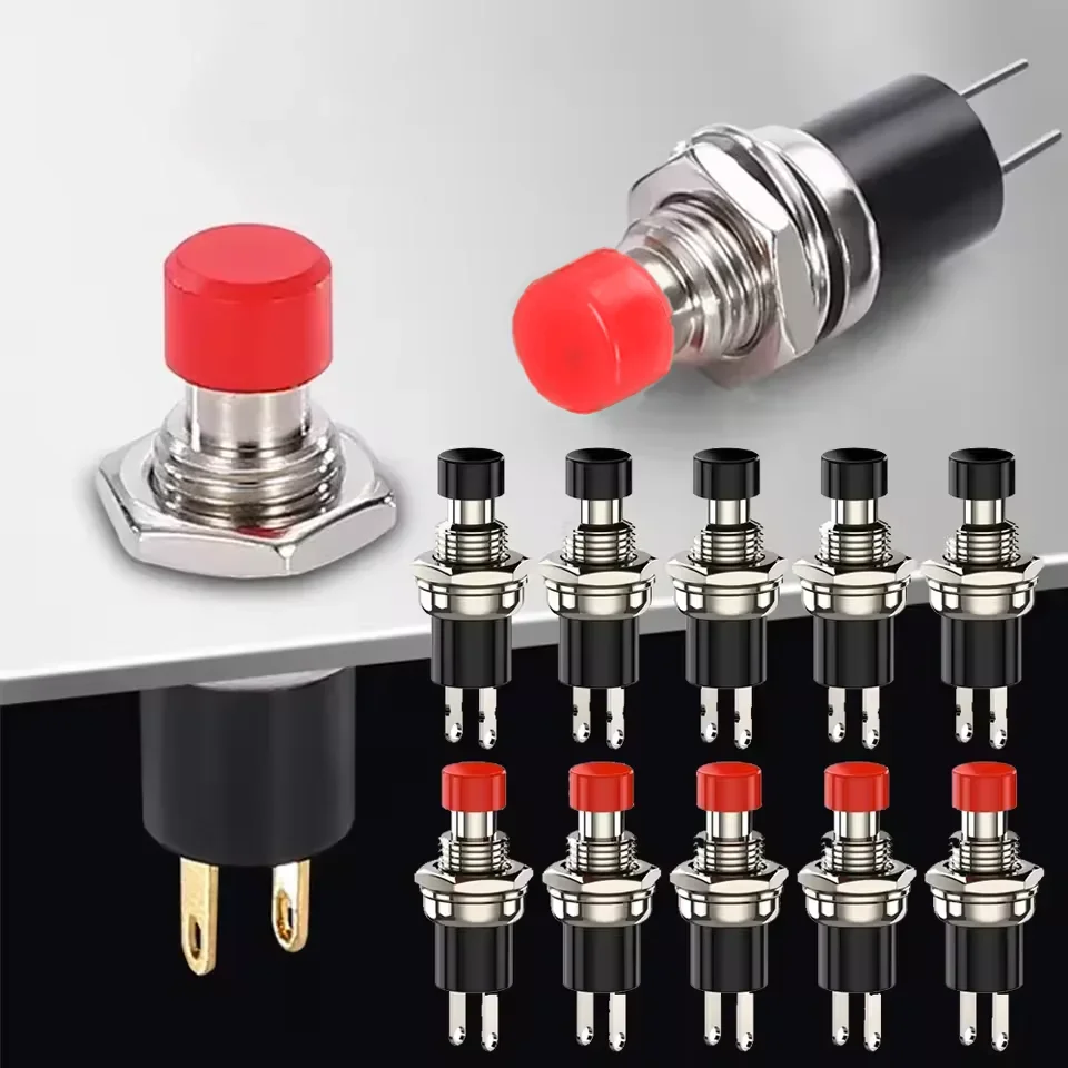 6 قطعة مفتاح ضغط مؤقت ، 1A 250VAC SPST مفاتيح ضغط صغيرة مفتوحة عادة (لا) غطاء أسود وأحمر